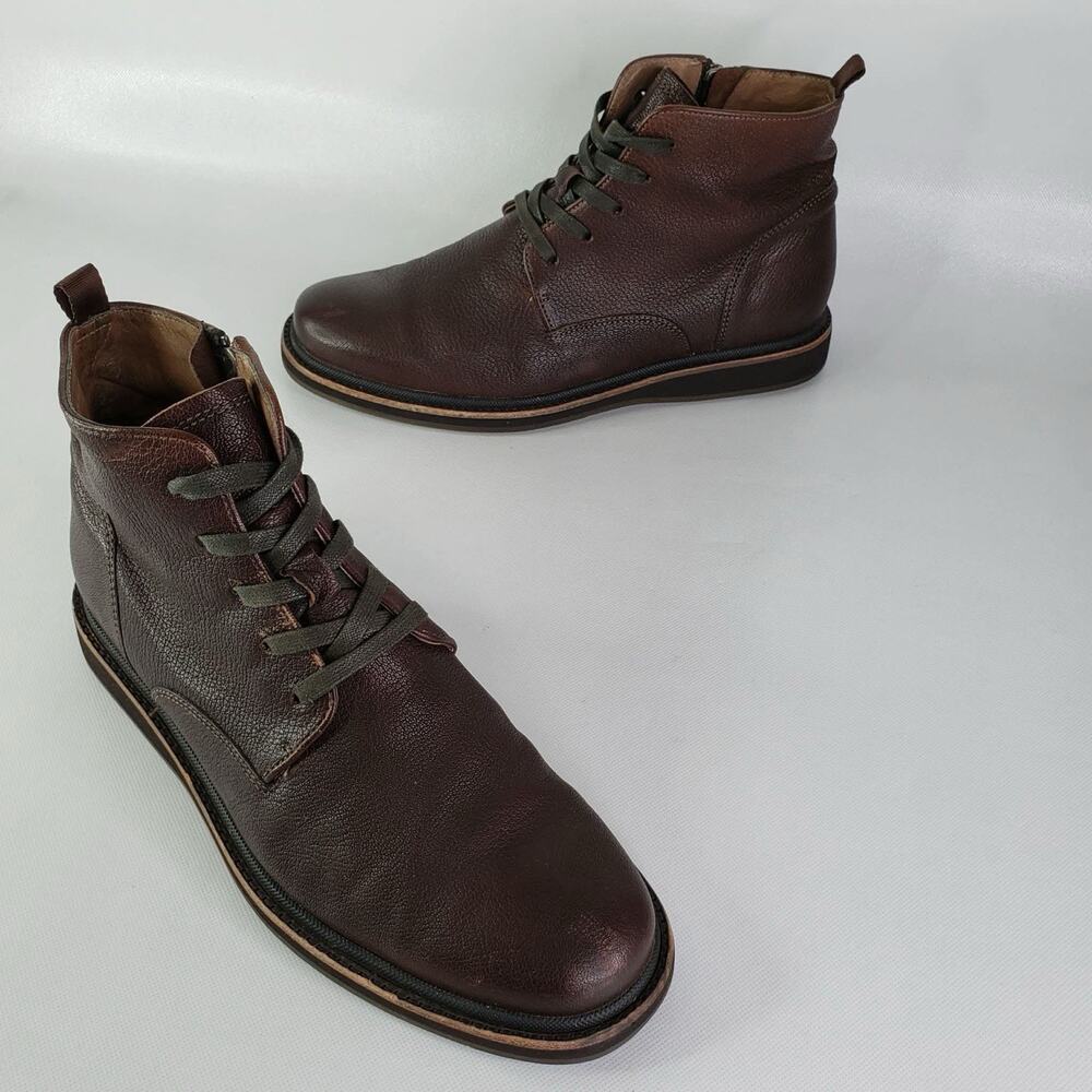 John Varvatos Boots Men's Size 9.5 Brown Leather Brooklyn Lug Lace Up Side Zip